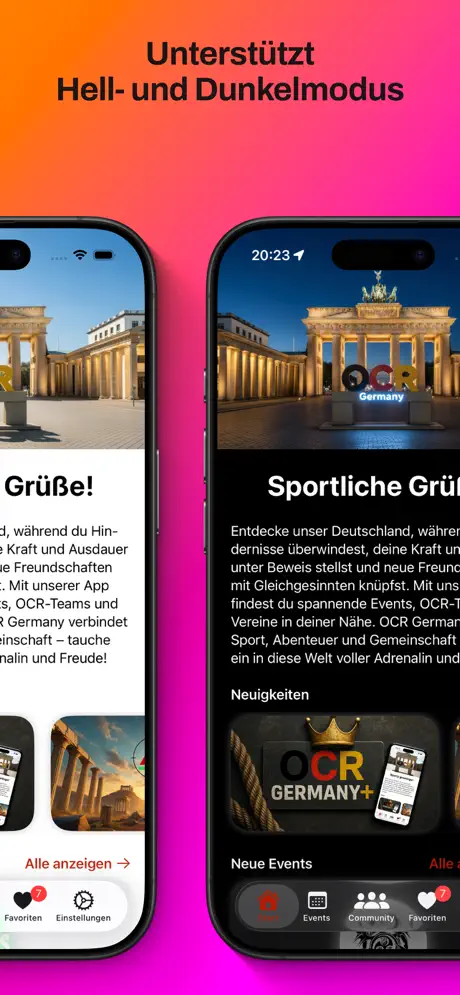 OCR Germany App im Hell- und Dunkelmodus